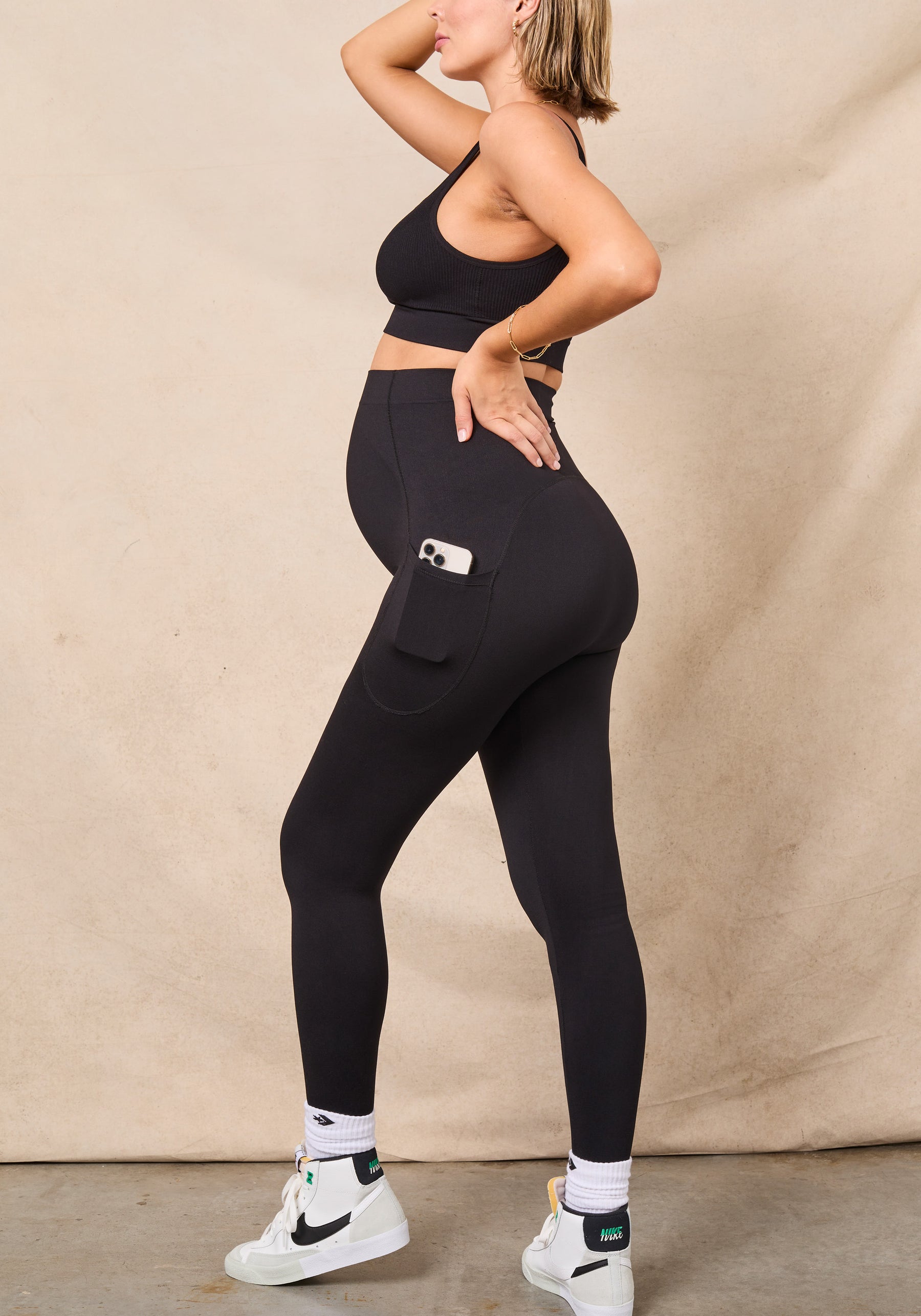 JOYSPELS Maternity Leggings Over The Belly with Pockets Non-See