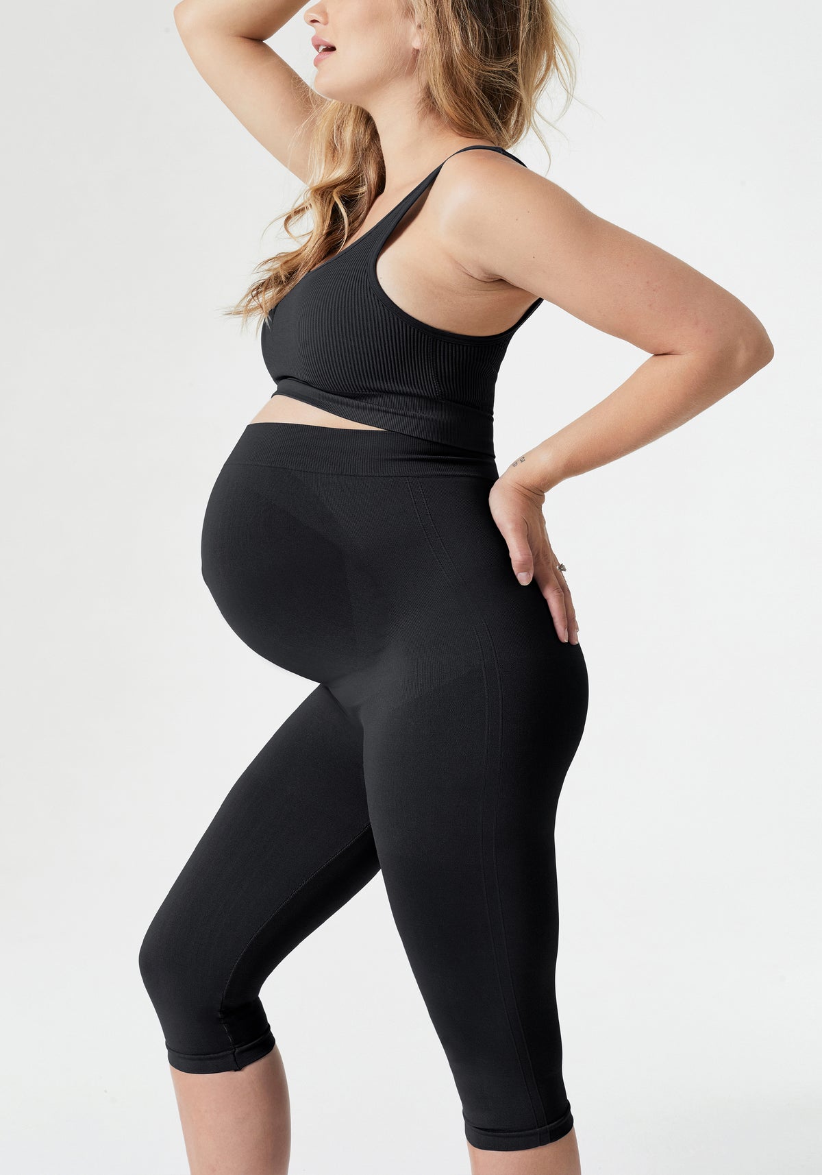 BLANQI MATERNITY BELLY SUPPORT CROP LEGGINGS Black