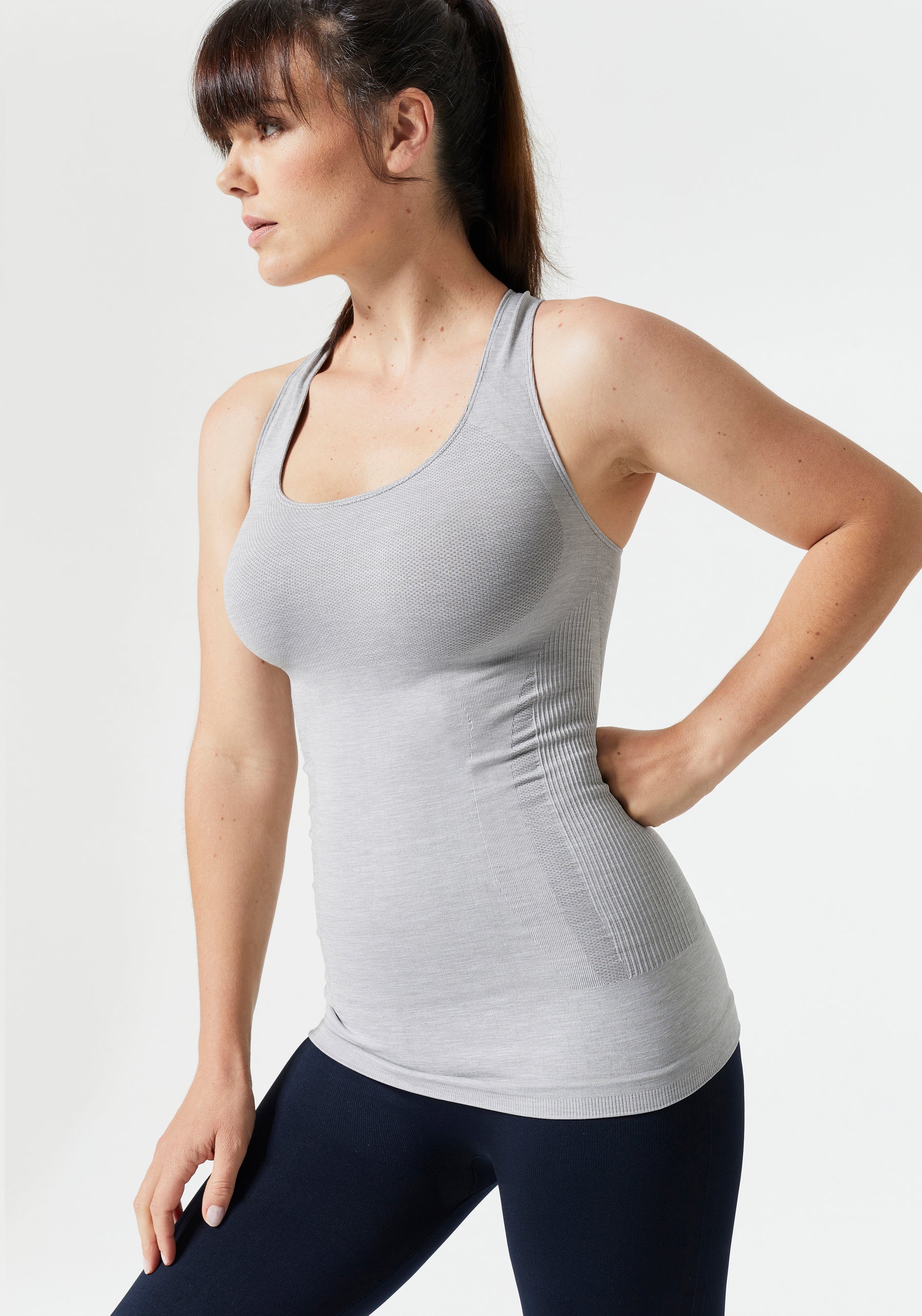 Flow Y 2-in-1 Tie-Back Yoga Tank Top, Chambray