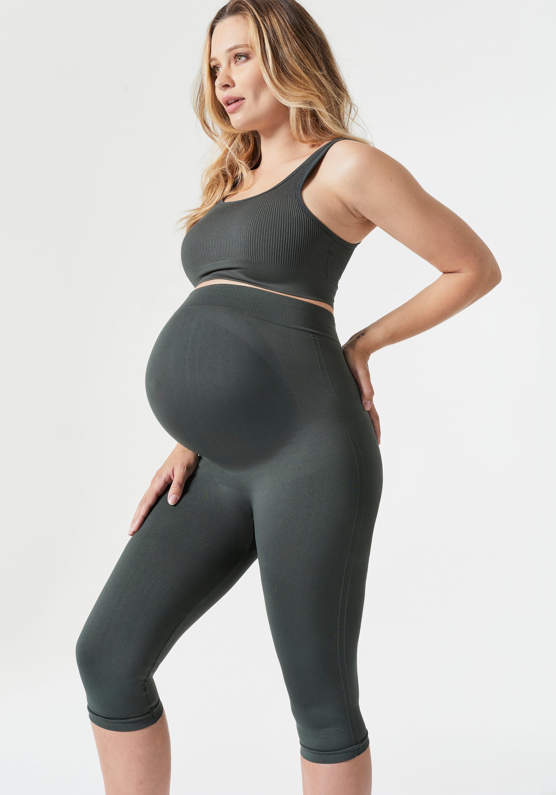 Poshdivah Over the Belly Maternity Leggings sz Medium Color: Army Green -  $17 - From Beatriz